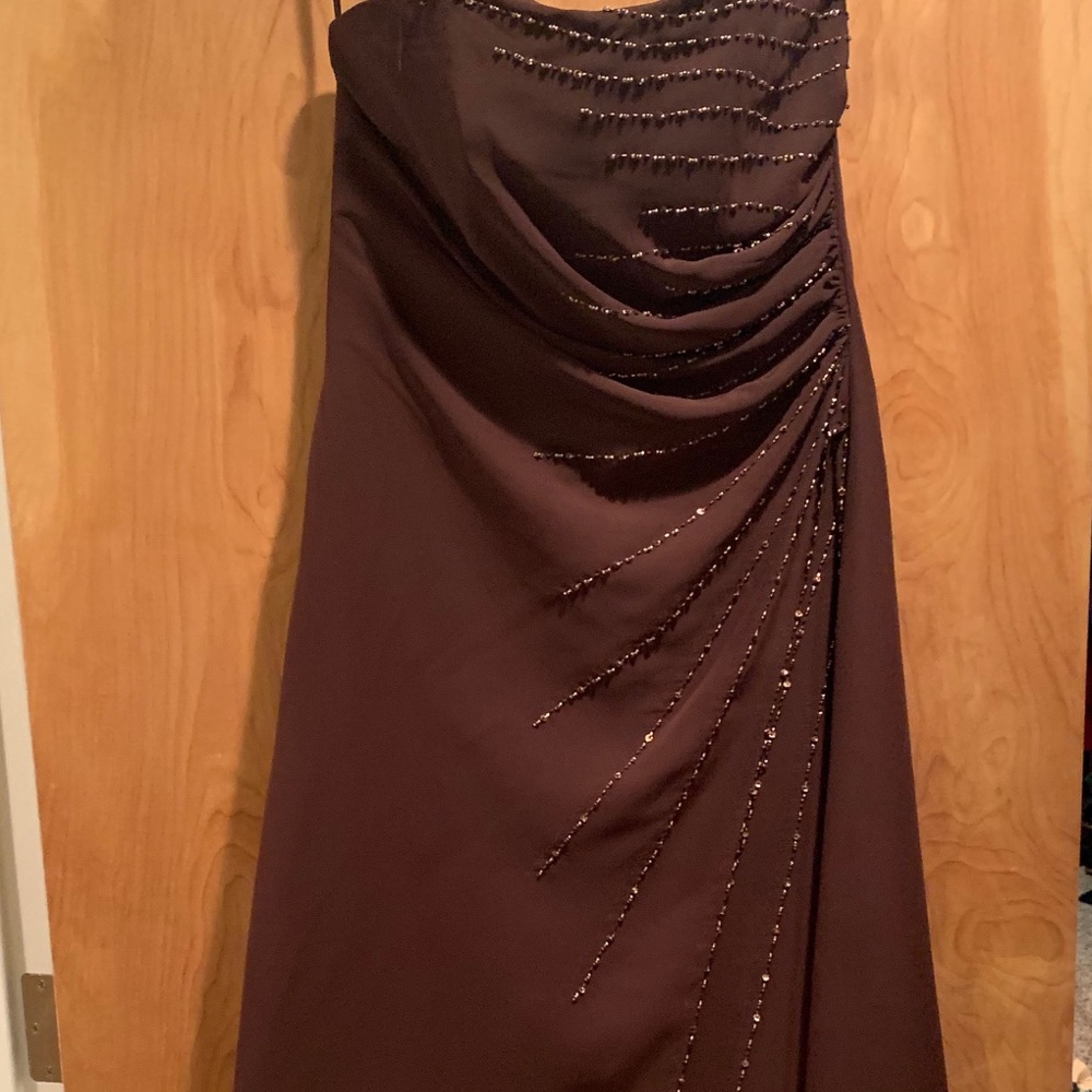 Rich chocolate brown strapless beaded prom dress!